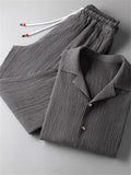 Men's 2Pcs Summer Casual Comfy Button Up Lapel Solid Color Outfits