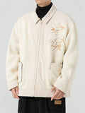 Bamboo Leaf Embroidery Corduroy Lapel Jacket for Men