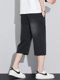 Men's Casual Elastic Waist Thin Ice Silk Cropped Short Denim Pants