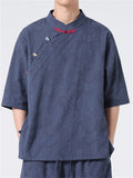 Men's Chinese Style Retro Stand Collar Short Sleeve Shirts