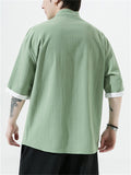 Men's Chinese Style Embroidery Frog Button Half Sleeve Shirts