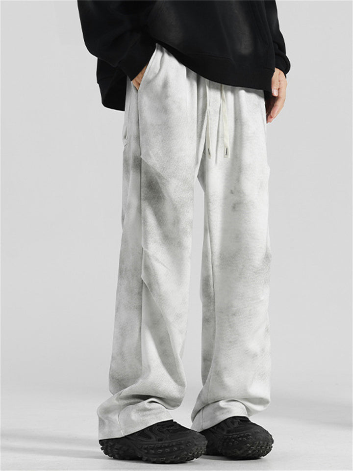 Men's Solid Color Casual Elastic Wide Leg Straight Pants