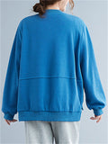 Retro Long Sleeve Zip Pockets Solid Color Jacket for Women