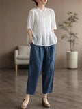 Women's Cozy Short Sleeved Linen Ramie Blouse Shirts