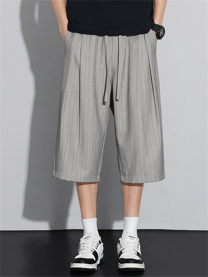 Mens Baggy Wide Leg Striped Casual Summer Capri Pants