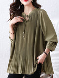 Women's Casual Solid Color Pleated Long Sleeve Shirts