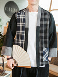 Men's Chinese Zen Style Plaid Patchwork Cardigan Jacket