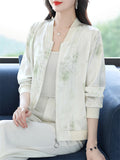 Chinese Style Women's Bamboo Hanzi Print Long Sleeve Jacket