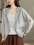Women's Summer Embroidered Solid Color Long Sleeve Hooded Shirt