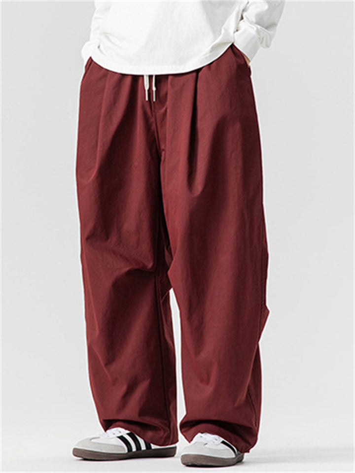 Japanese Style Autumn Drawstring Drape Straight Leg Loose-Fit Pants for Men