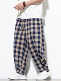 Mens Plaid Checkered Wide Leg Baggy Harem Pants