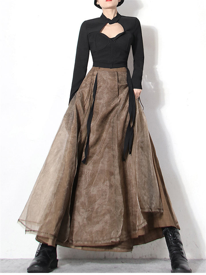 Women Holiday High Waist  A-Line Maxi Skirt