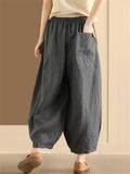 Women's Summer Comfy Solid Color Wide Leg Elastic Waist Cropped Pants