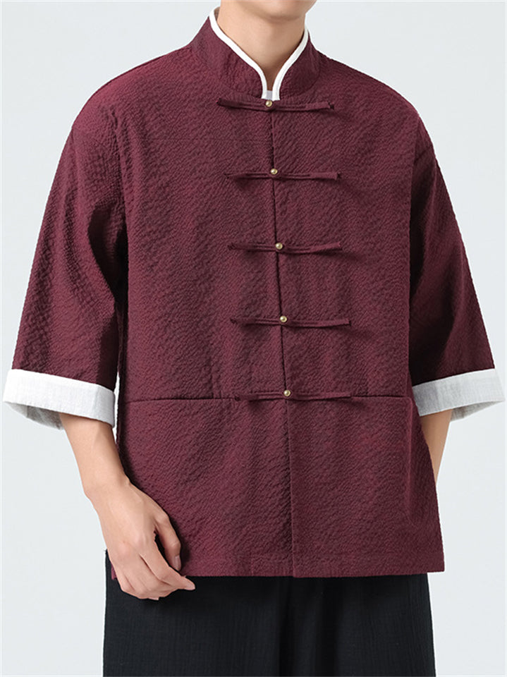 Men's Summer Retro Contrast Color Short-sleeved Tang Suit Shirt