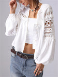 Women's French Style Hollow Lace Cardigan Puff Sleeve Shirt