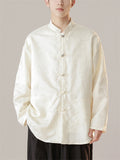 Men's Comfy Butterfly Print Button Long Sleeve Stand Collar Shirts
