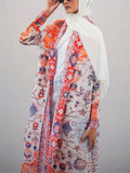 Women's Print Pleated Long Sleeve Cardigan Coat