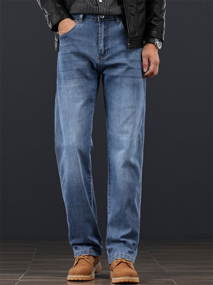 Mens Summer Regular Fit Straight Leg Stretch Denim Jeans