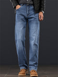 Mens Summer Regular Fit Straight Leg Stretch Denim Jeans