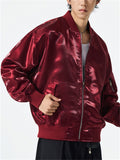 Unisex Retro Street Bling Solid Color Baseball Collar Long Sleeve Jackets