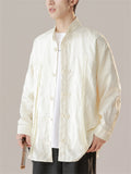Chinese Style Men's Daffodil Jacquard Stand Collar Long Sleeve Shirts