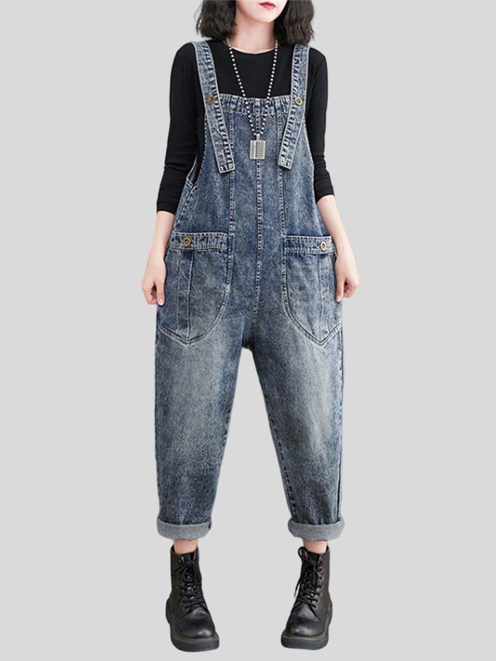 Women's Retro Large Size Jumpsuits Loose Casual Denim Overalls