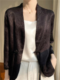 Chinese Style Retro Jacquard Frog Button Satin Suit Jacket for Women