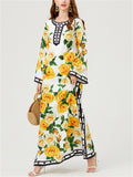 Women's Loose Flowers Print Side Split Maxi Dress