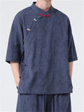 Men's Chinese Style Retro Stand Collar Short Sleeve Shirts