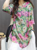 Women's Casual Summer Flowers Printed V Neck Half Sleeve Shirt