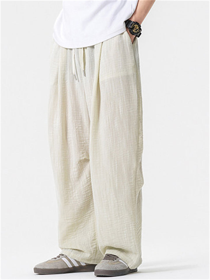 Mens Summer Comfy Cotton Linen Baggy Beach Harem Yoga Wide Leg Pants