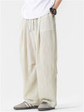 Mens Summer Comfy Cotton Linen Baggy Beach Harem Yoga Wide Leg Pants