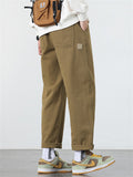 Mens Cotton Blend Drawstring Elastic Waist Straight Leg Cargo Pants