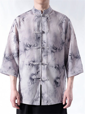 Retro Summer Men's Bamboo Print 3/4 Sleeve Shirts