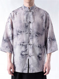 Retro Summer Men's Bamboo Print 3/4 Sleeve Shirts