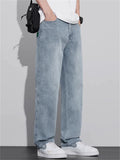 Men's High Street Soft Drape Light Blue Straight Leg Denim Jeans