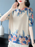Women's Loose Floral Print Short Sleeve Knit T-Shirts