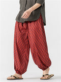 Men's Loose Retro Chinese Style Plaid Lantern Pants