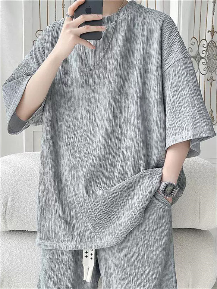 Men's Ice Silk Texture Plisse Oversized Short Sleeve Shirts