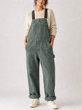 Women Casual Baggy Wide Leg Carpenter Bib Overalls Jumpsuit