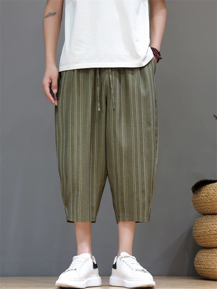 Men Striped Baggy Summer Casual Capri Pants