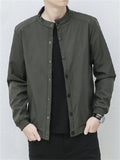 Men's Solid Color Stand Collar Waist Length Long Sleeve Jackets