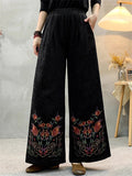 Women's Ethnic Style Jacquard Flowers Embroidered High Rise Wide Leg Pants
