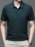 Men's Summer Solid Color Quarter Button Short Sleeve Polo Shirts