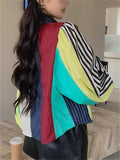 Women's Chic Contrast Color Striped Long Puffed Sleeve Shirts