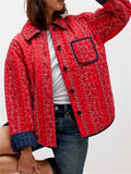 Women's Autumn Print Conast Color Quilted Lapel Long Sleeve Cardigan Coats