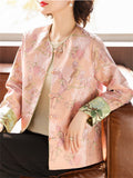 Chinese Style Women's Flowers Print Contrast Color Long Sleeve Jacket