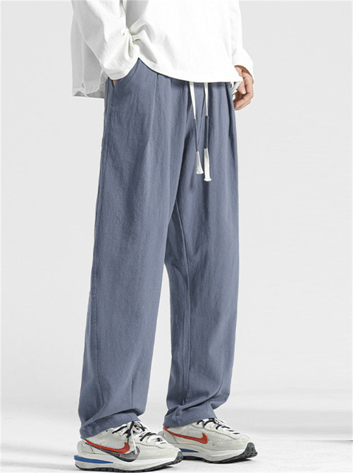 Mens Linen Cotton Drawstring Relaxed Fit Casual Carrot Pants