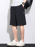 Men's Summer Breathable Elastic Waist Stripe 5 Point Shorts