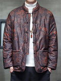 ‌Men's Winter Casual Thermal Lined Floral Print Stand Collar Tangsuit Coats